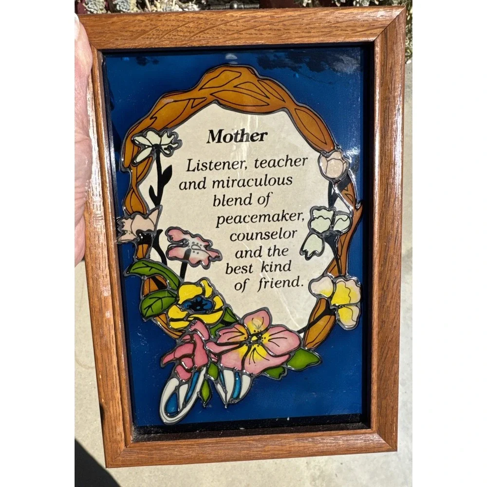 Vintage Mother‎ Poem Mirrored Stained Glass Style in Wood Frame 10